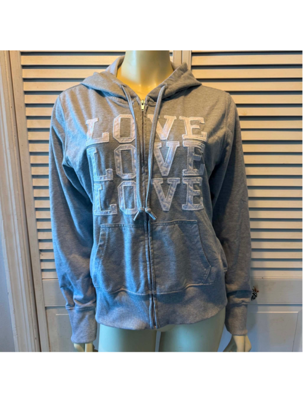 Women's Dots Grey and White LOVE Graphic Zip-Up Hoodie, Size XL